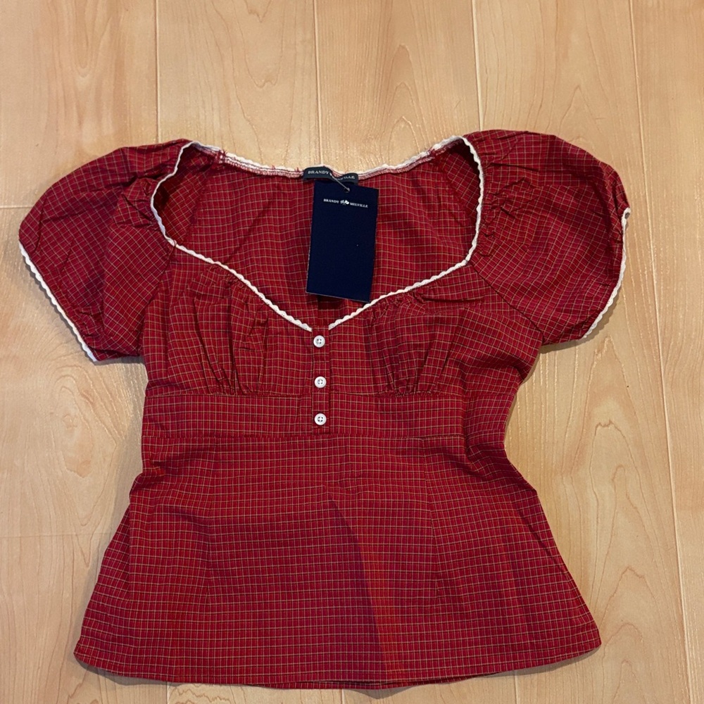 Brandy Melville Red Plaid Blouse